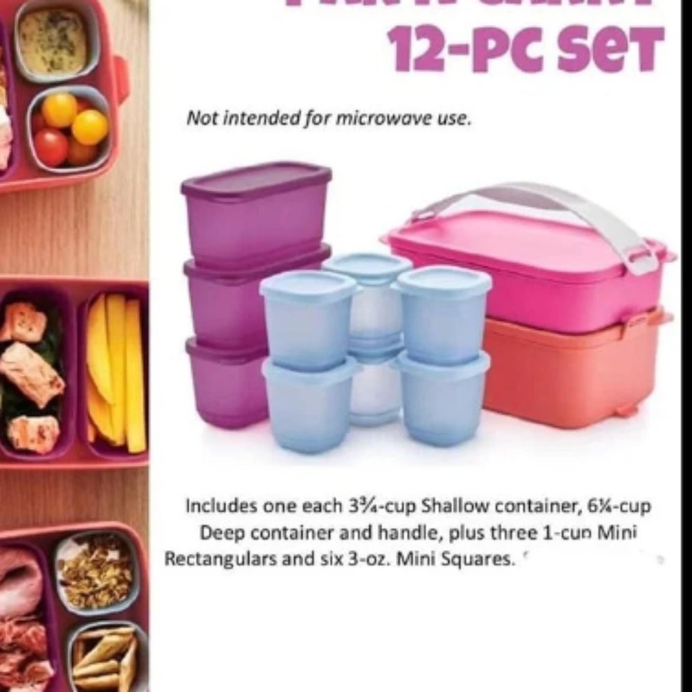 Tupperware Pack n Carry 12 Pc Set Basic Bright with Carrier Handle NEW